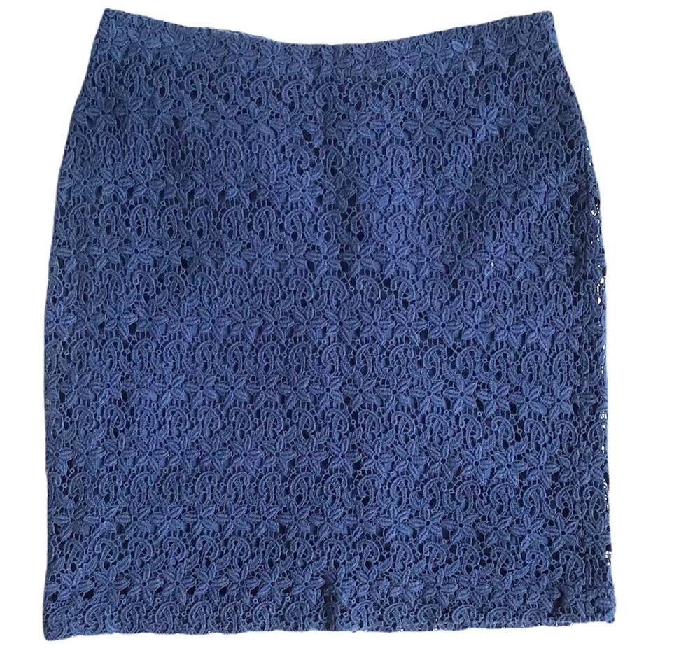 Forever 21 Womens S Floral Crochet Overlay Navy Pencil Skirt Boho Chic Coastal